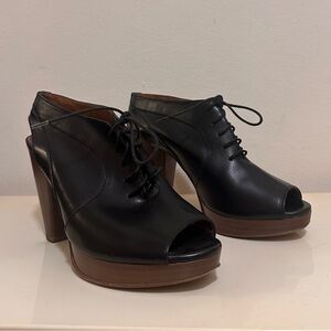 Madewell Black Peep-Toe Platform Lace-Up Heels